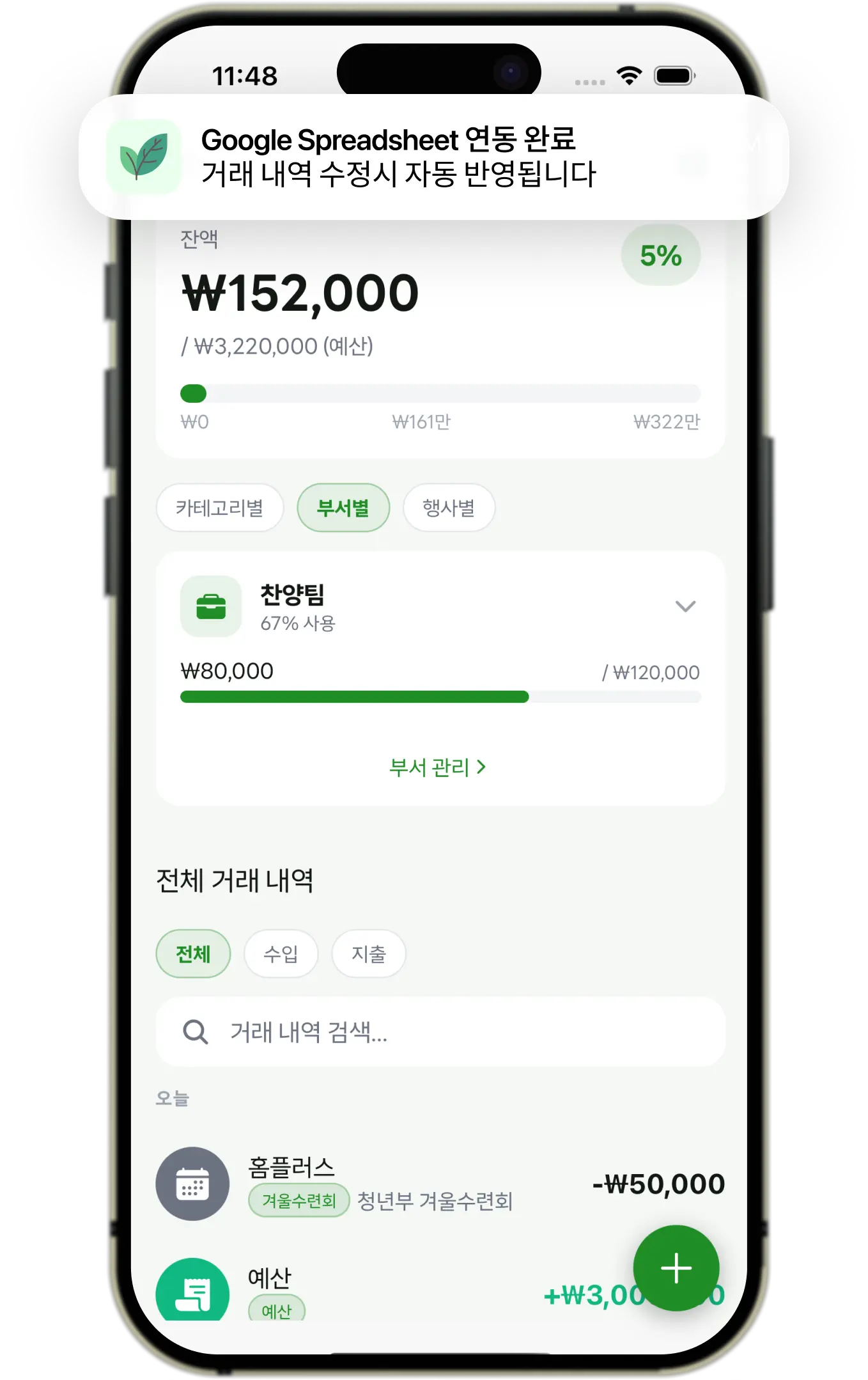 예산 관리 화면 예시