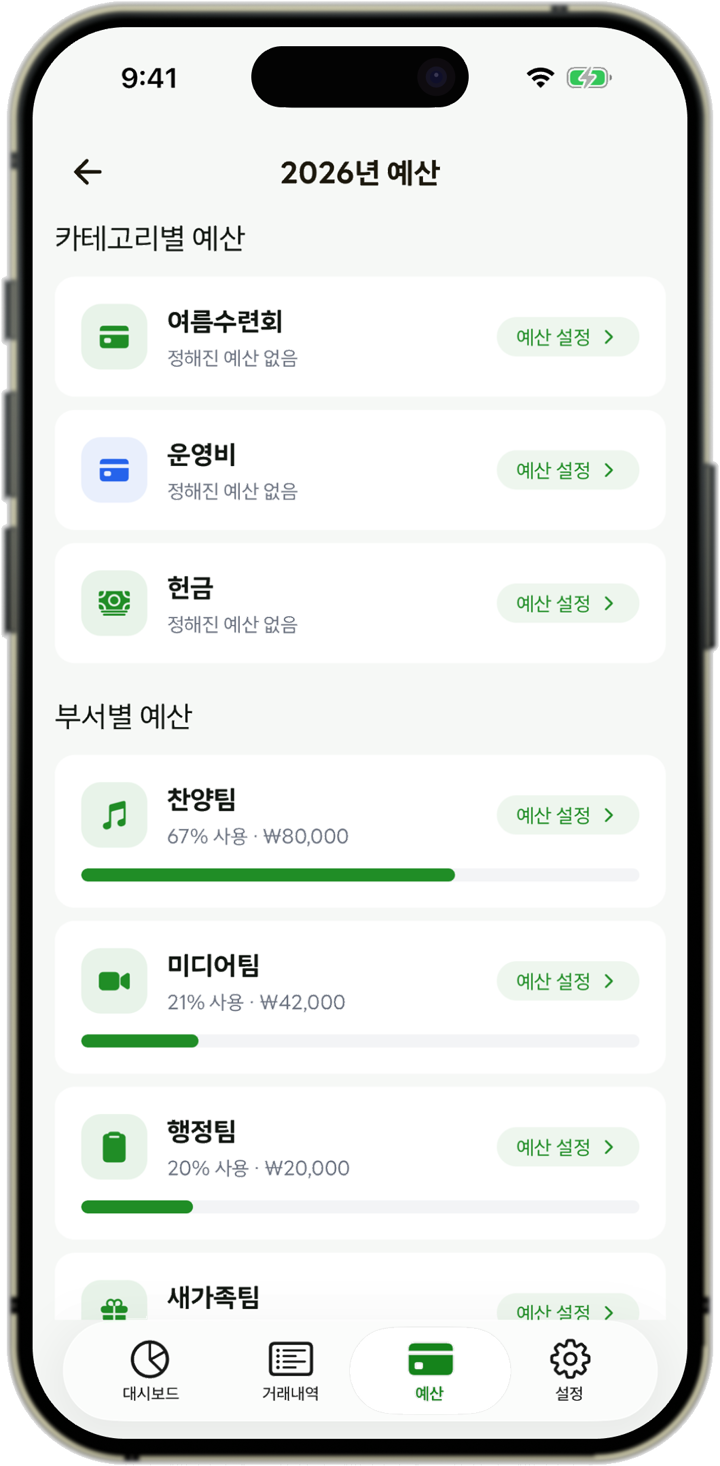 예산 관리 화면
