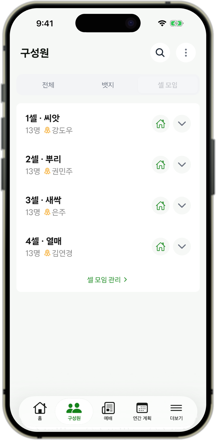 셀 그룹 화면